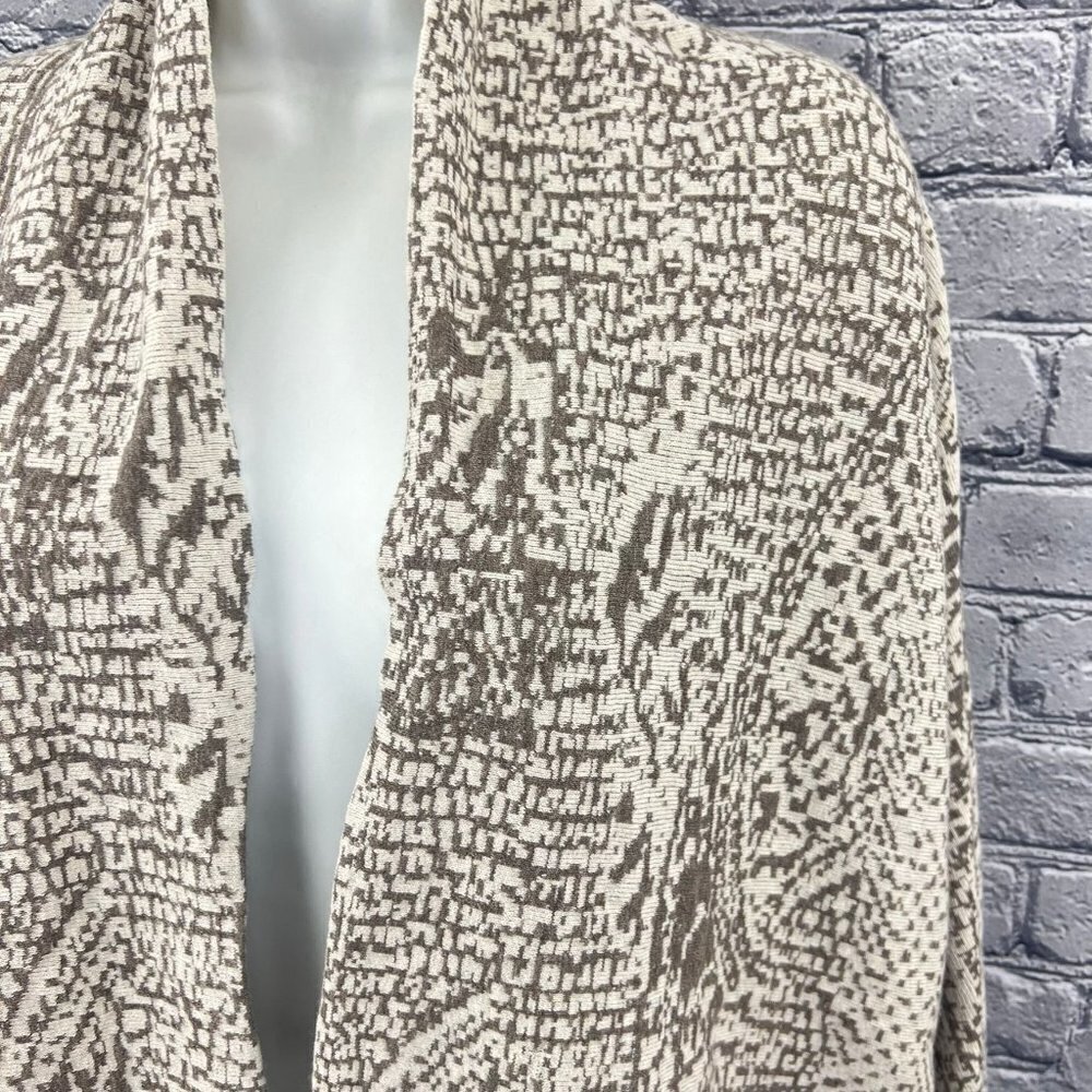 J. Jill Pure Jill  Birch Bark Print Beige Open Front Cardigan Sweater Large - Picture 5 of 10